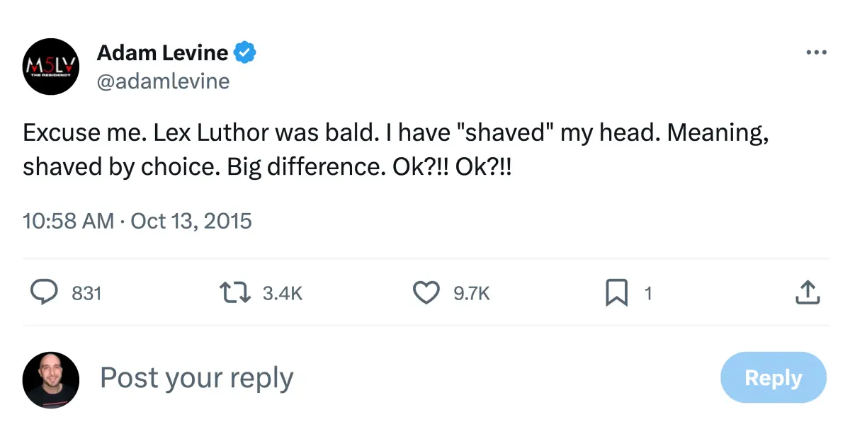 Adam Levine tweeting about his shaved head